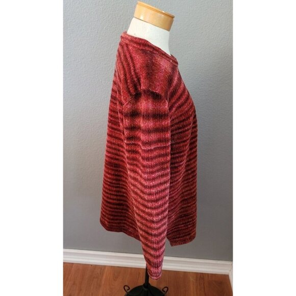 Denim & Co. Sweater Womens Size Large Red Long Sleeve Ombre Stripped Long Sleeve - Picture 2 of 10